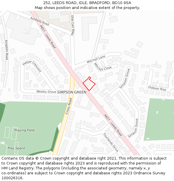 252, LEEDS ROAD, IDLE, BRADFORD, BD10 9SA: Location map and indicative extent of plot