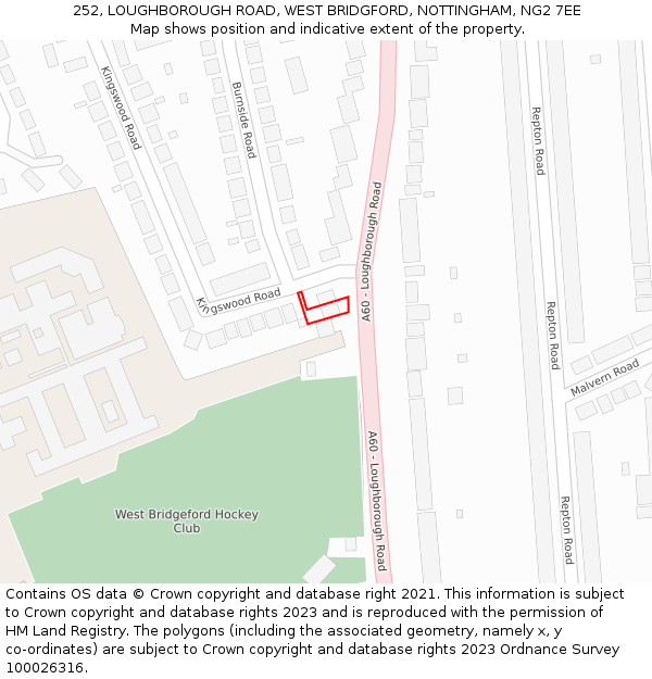 252, LOUGHBOROUGH ROAD, WEST BRIDGFORD, NOTTINGHAM, NG2 7EE: Location map and indicative extent of plot