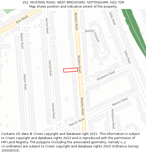 252, MUSTERS ROAD, WEST BRIDGFORD, NOTTINGHAM, NG2 7DR: Location map and indicative extent of plot