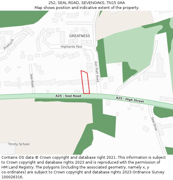 252, SEAL ROAD, SEVENOAKS, TN15 0AA: Location map and indicative extent of plot