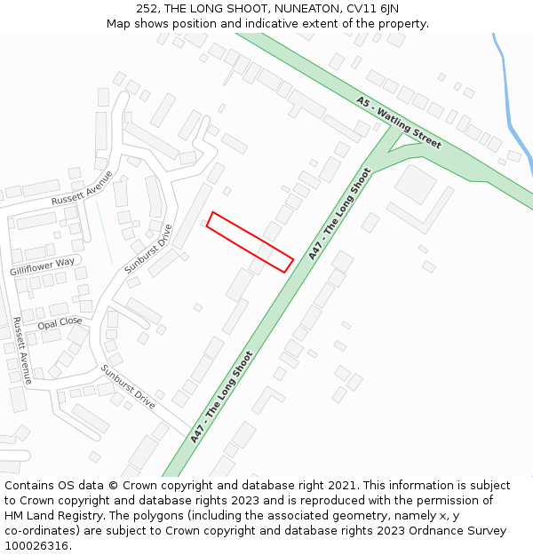 252, THE LONG SHOOT, NUNEATON, CV11 6JN: Location map and indicative extent of plot