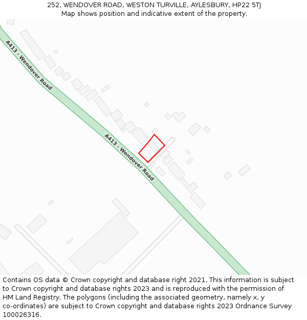 252, WENDOVER ROAD, WESTON TURVILLE, AYLESBURY, HP22 5TJ: Location map and indicative extent of plot