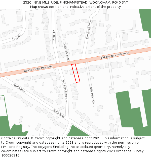 252C, NINE MILE RIDE, FINCHAMPSTEAD, WOKINGHAM, RG40 3NT: Location map and indicative extent of plot