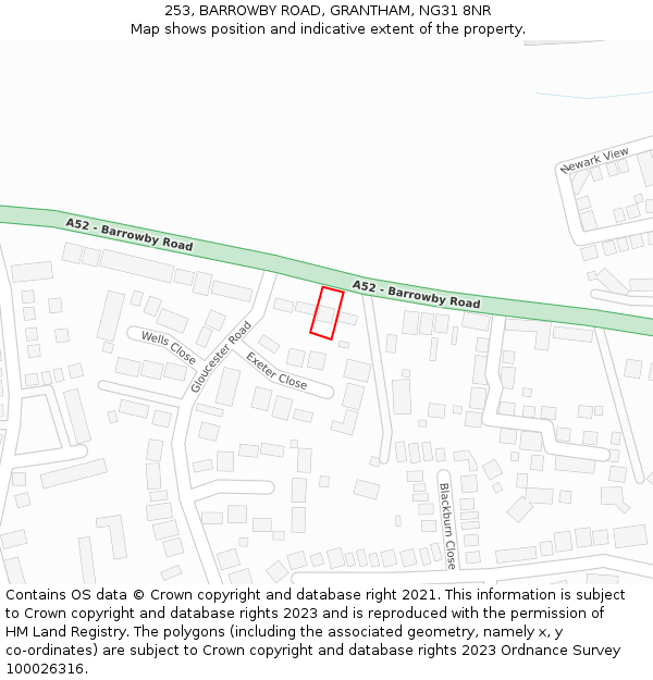 253, BARROWBY ROAD, GRANTHAM, NG31 8NR: Location map and indicative extent of plot