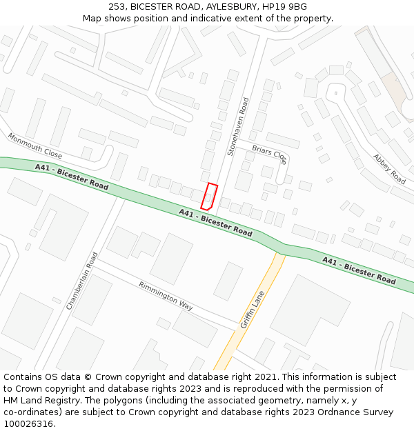 253, BICESTER ROAD, AYLESBURY, HP19 9BG: Location map and indicative extent of plot