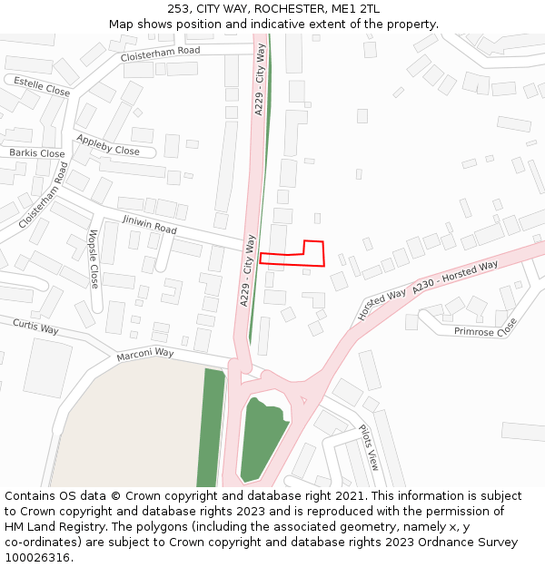 253, CITY WAY, ROCHESTER, ME1 2TL: Location map and indicative extent of plot