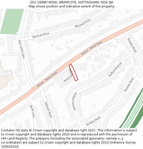 253, DERBY ROAD, BRAMCOTE, NOTTINGHAM, NG9 3JA: Location map and indicative extent of plot