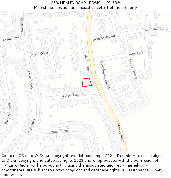 253, HENLEY ROAD, IPSWICH, IP1 6RW: Location map and indicative extent of plot