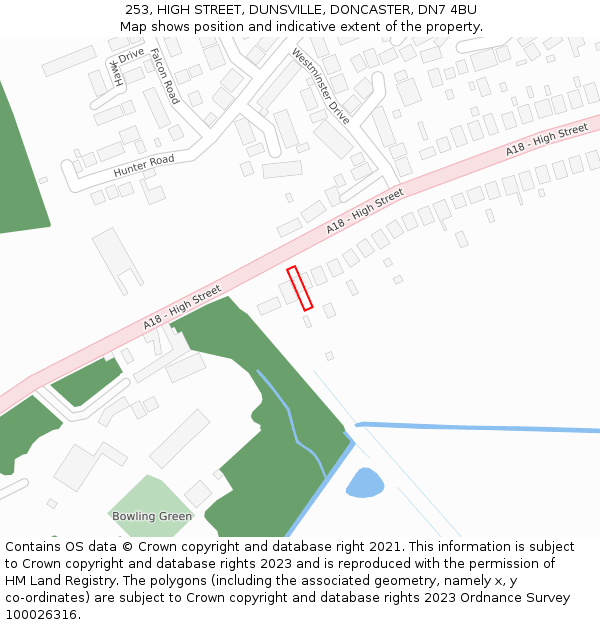 253, HIGH STREET, DUNSVILLE, DONCASTER, DN7 4BU: Location map and indicative extent of plot