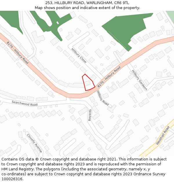 253, HILLBURY ROAD, WARLINGHAM, CR6 9TL: Location map and indicative extent of plot