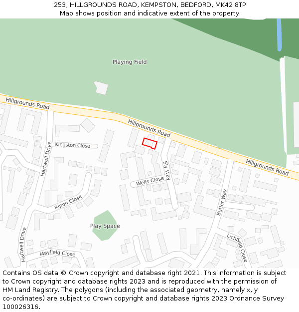 253, HILLGROUNDS ROAD, KEMPSTON, BEDFORD, MK42 8TP: Location map and indicative extent of plot