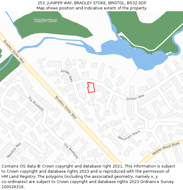 253, JUNIPER WAY, BRADLEY STOKE, BRISTOL, BS32 0DP: Location map and indicative extent of plot