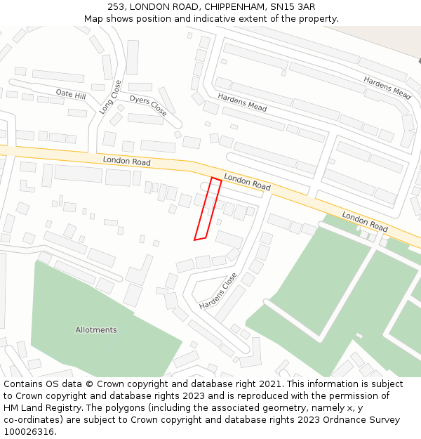 253, LONDON ROAD, CHIPPENHAM, SN15 3AR: Location map and indicative extent of plot