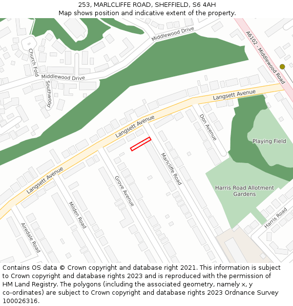 253, MARLCLIFFE ROAD, SHEFFIELD, S6 4AH: Location map and indicative extent of plot