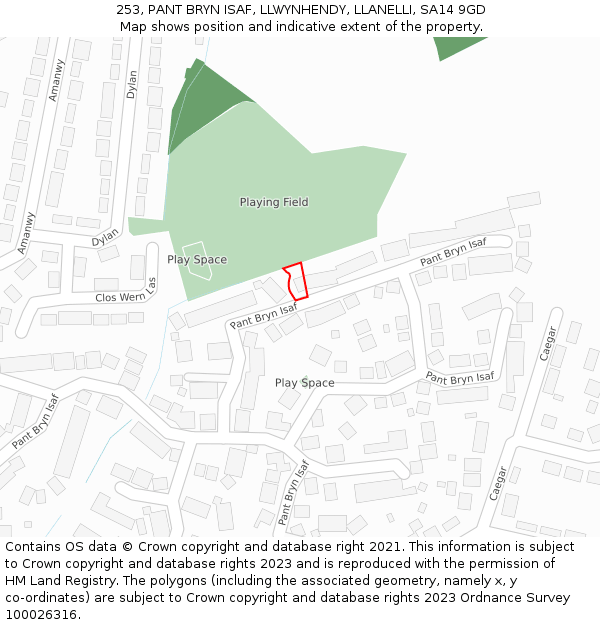 253, PANT BRYN ISAF, LLWYNHENDY, LLANELLI, SA14 9GD: Location map and indicative extent of plot