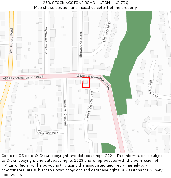 253, STOCKINGSTONE ROAD, LUTON, LU2 7DQ: Location map and indicative extent of plot