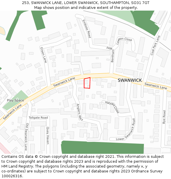 253, SWANWICK LANE, LOWER SWANWICK, SOUTHAMPTON, SO31 7GT: Location map and indicative extent of plot