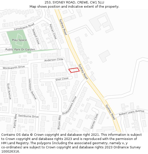 253, SYDNEY ROAD, CREWE, CW1 5LU: Location map and indicative extent of plot