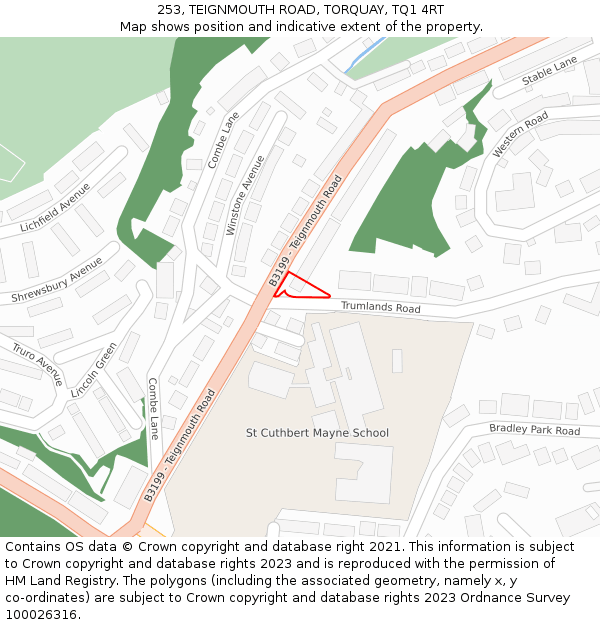 253, TEIGNMOUTH ROAD, TORQUAY, TQ1 4RT: Location map and indicative extent of plot