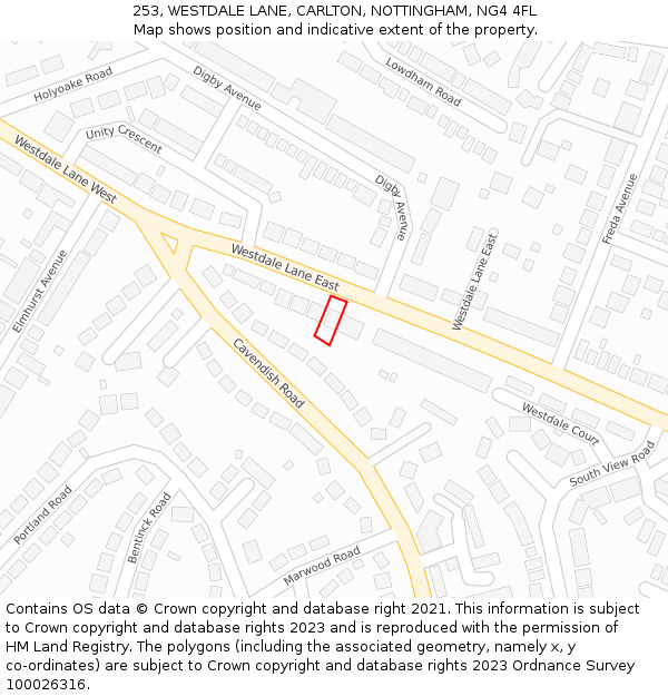 253, WESTDALE LANE, CARLTON, NOTTINGHAM, NG4 4FL: Location map and indicative extent of plot