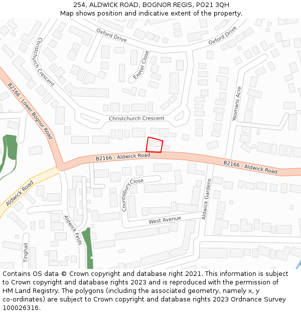 254, ALDWICK ROAD, BOGNOR REGIS, PO21 3QH: Location map and indicative extent of plot