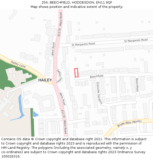 254, BEECHFIELD, HODDESDON, EN11 9QF: Location map and indicative extent of plot