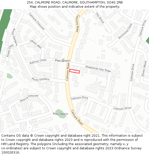 254, CALMORE ROAD, CALMORE, SOUTHAMPTON, SO40 2RB: Location map and indicative extent of plot