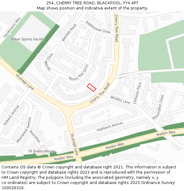 254, CHERRY TREE ROAD, BLACKPOOL, FY4 4PT: Location map and indicative extent of plot