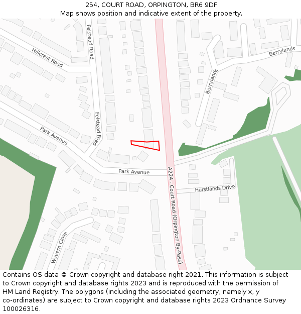 254, COURT ROAD, ORPINGTON, BR6 9DF: Location map and indicative extent of plot