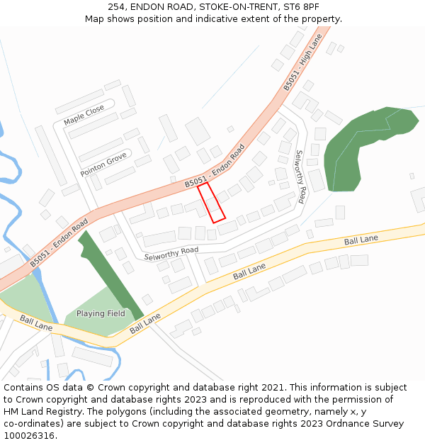 254, ENDON ROAD, STOKE-ON-TRENT, ST6 8PF: Location map and indicative extent of plot