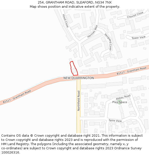 254, GRANTHAM ROAD, SLEAFORD, NG34 7NX: Location map and indicative extent of plot