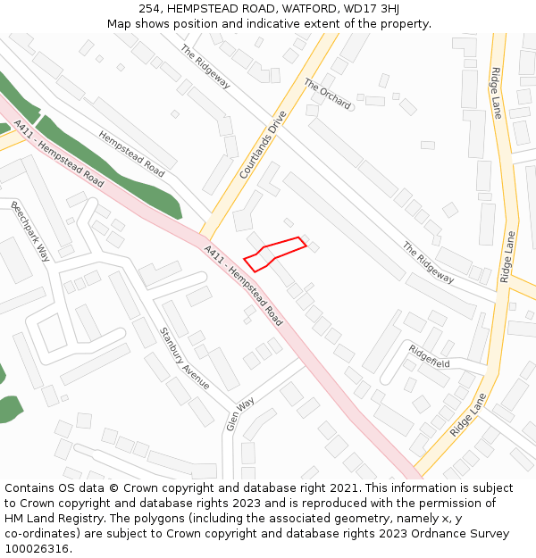 254, HEMPSTEAD ROAD, WATFORD, WD17 3HJ: Location map and indicative extent of plot