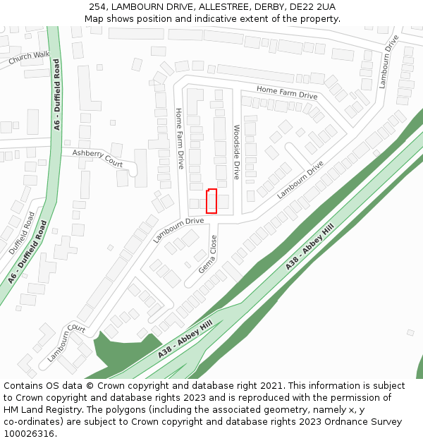 254, LAMBOURN DRIVE, ALLESTREE, DERBY, DE22 2UA: Location map and indicative extent of plot