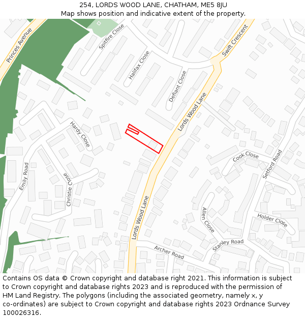 254, LORDS WOOD LANE, CHATHAM, ME5 8JU: Location map and indicative extent of plot