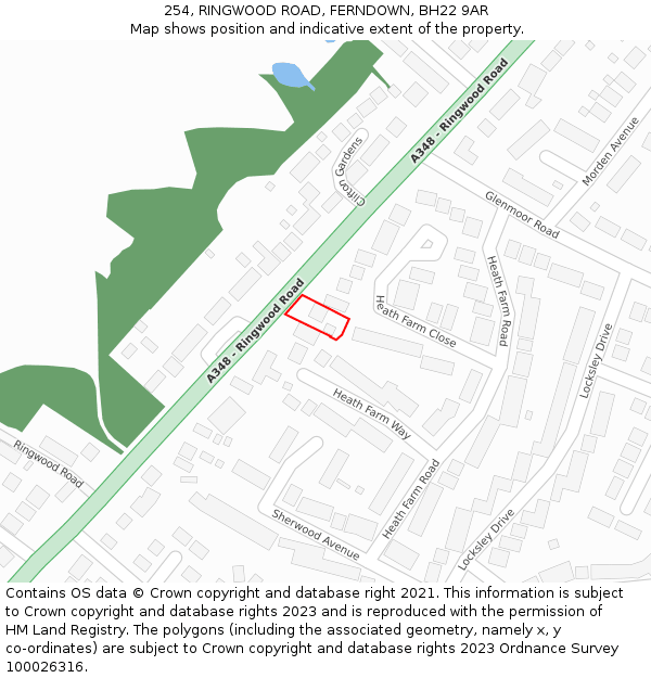 254, RINGWOOD ROAD, FERNDOWN, BH22 9AR: Location map and indicative extent of plot