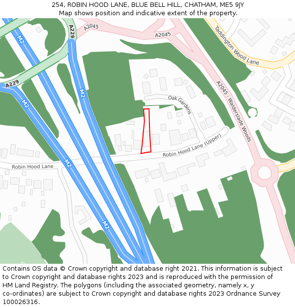 254, ROBIN HOOD LANE, BLUE BELL HILL, CHATHAM, ME5 9JY: Location map and indicative extent of plot