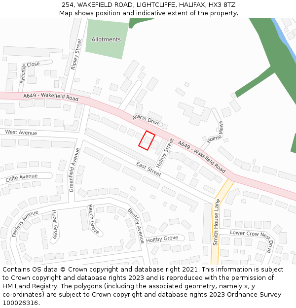 254, WAKEFIELD ROAD, LIGHTCLIFFE, HALIFAX, HX3 8TZ: Location map and indicative extent of plot