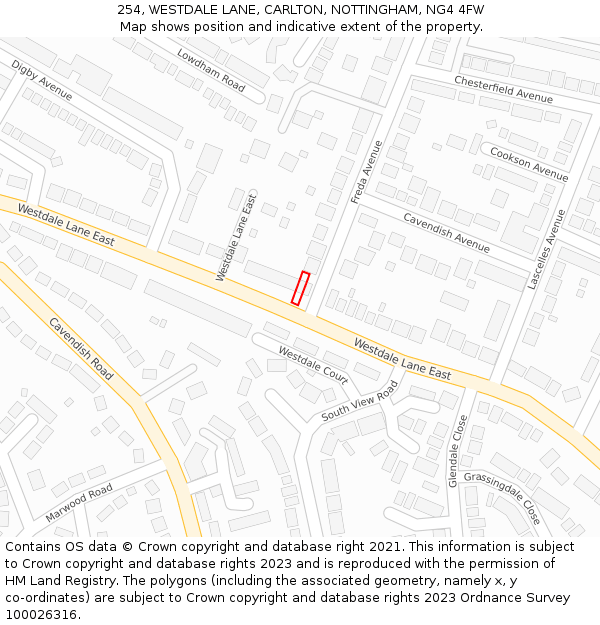 254, WESTDALE LANE, CARLTON, NOTTINGHAM, NG4 4FW: Location map and indicative extent of plot