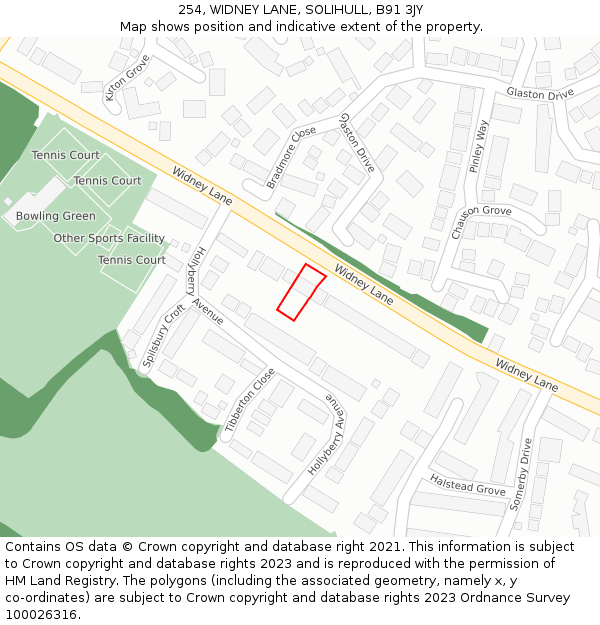 254, WIDNEY LANE, SOLIHULL, B91 3JY: Location map and indicative extent of plot