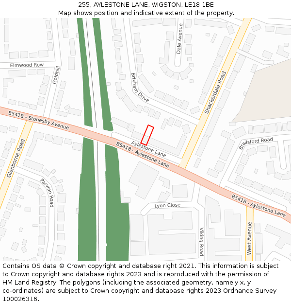 255, AYLESTONE LANE, WIGSTON, LE18 1BE: Location map and indicative extent of plot