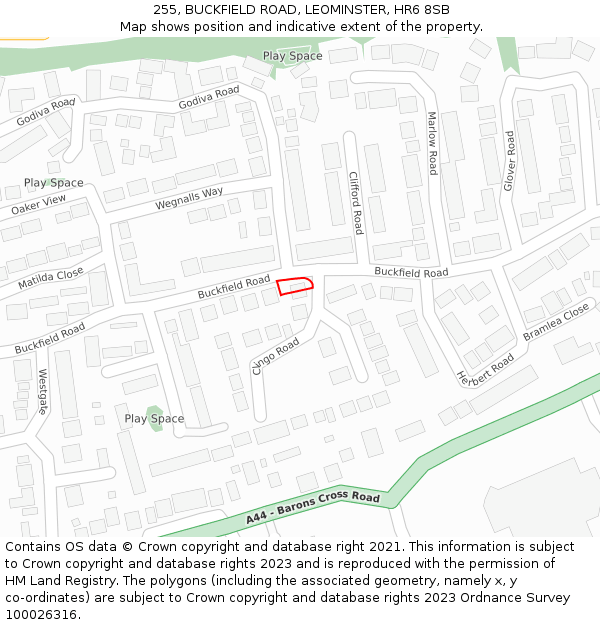 255, BUCKFIELD ROAD, LEOMINSTER, HR6 8SB: Location map and indicative extent of plot