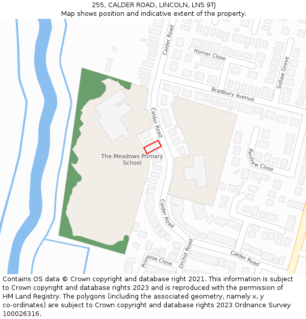 255, CALDER ROAD, LINCOLN, LN5 9TJ: Location map and indicative extent of plot