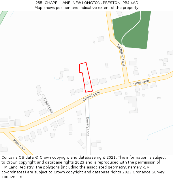 255, CHAPEL LANE, NEW LONGTON, PRESTON, PR4 4AD: Location map and indicative extent of plot