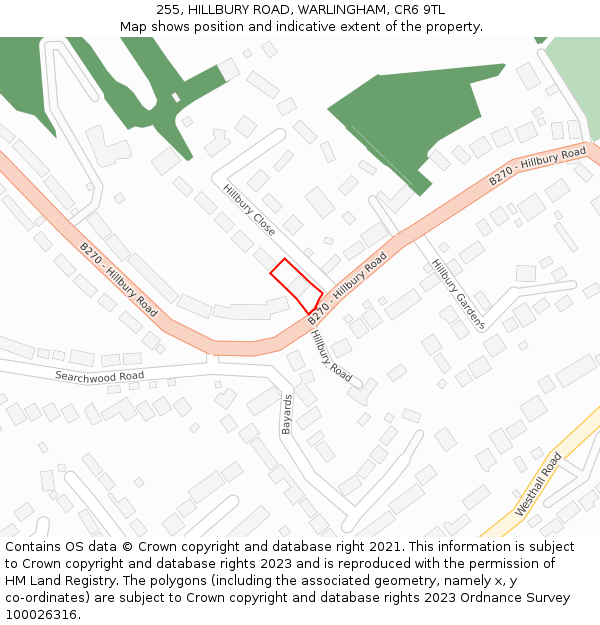 255, HILLBURY ROAD, WARLINGHAM, CR6 9TL: Location map and indicative extent of plot