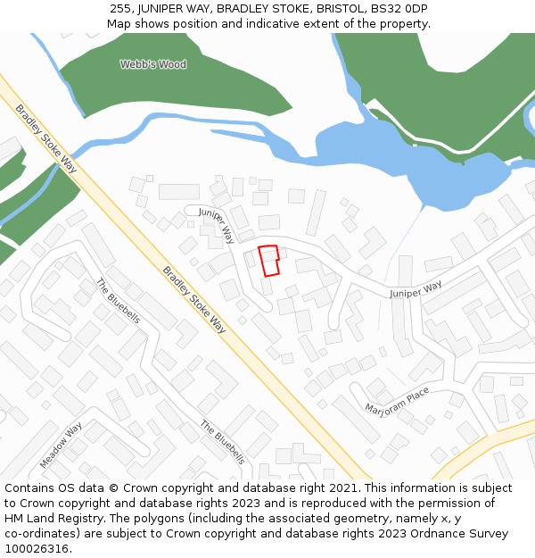 255, JUNIPER WAY, BRADLEY STOKE, BRISTOL, BS32 0DP: Location map and indicative extent of plot