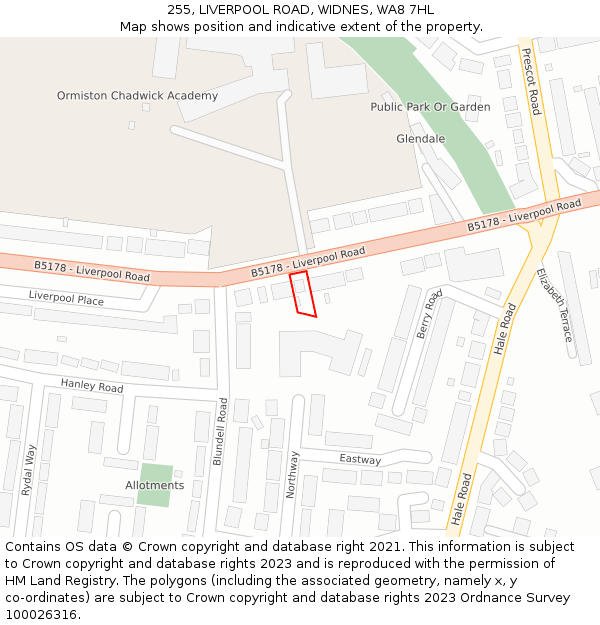 255, LIVERPOOL ROAD, WIDNES, WA8 7HL: Location map and indicative extent of plot