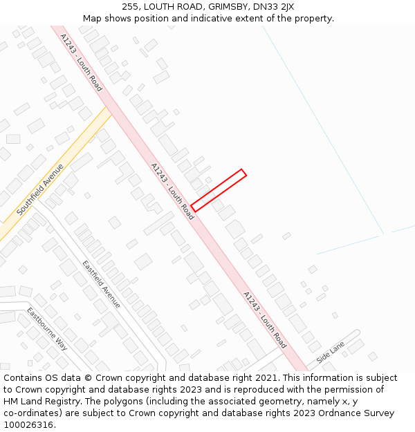 255, LOUTH ROAD, GRIMSBY, DN33 2JX: Location map and indicative extent of plot