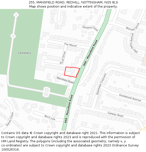 255, MANSFIELD ROAD, REDHILL, NOTTINGHAM, NG5 8LS: Location map and indicative extent of plot