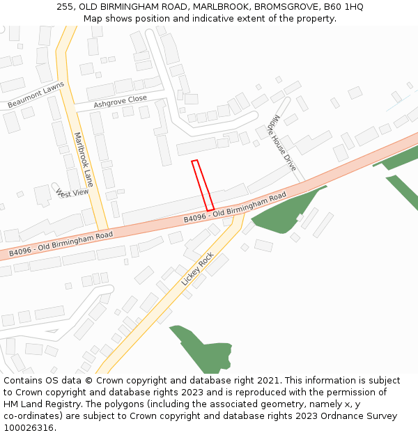 255, OLD BIRMINGHAM ROAD, MARLBROOK, BROMSGROVE, B60 1HQ: Location map and indicative extent of plot