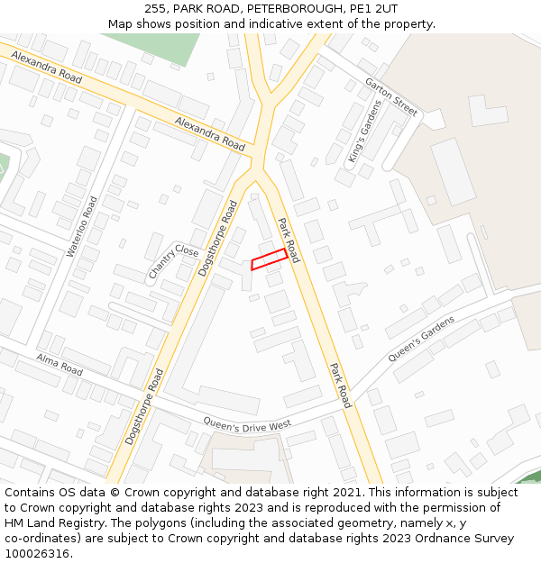 255, PARK ROAD, PETERBOROUGH, PE1 2UT: Location map and indicative extent of plot